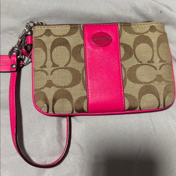 Coach Signature Canvas Wristlet with Pink Accent - Picture 1 of 2
